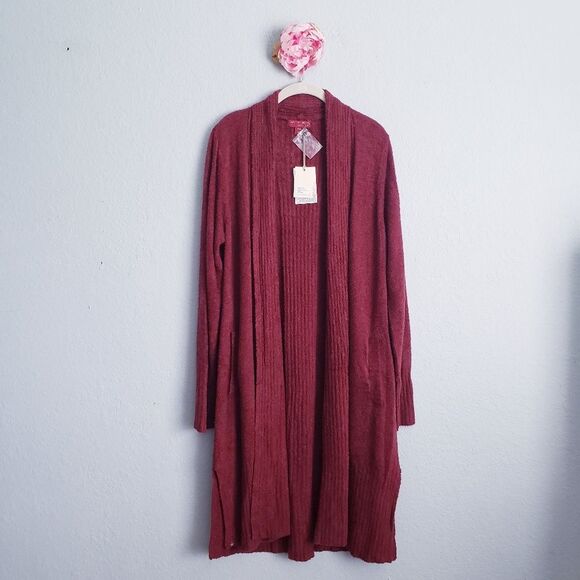Barefoot Dreams Cozychic Lite Catalina Long Cardigan in Garnet - Picture 2 of 8